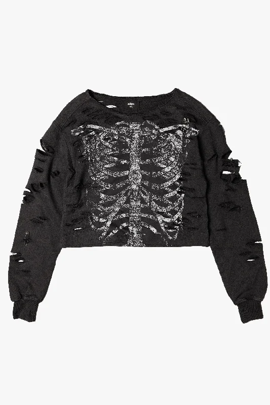 Cotton Blouses for Comfortable -Skeleton Shredded Sweatshirt