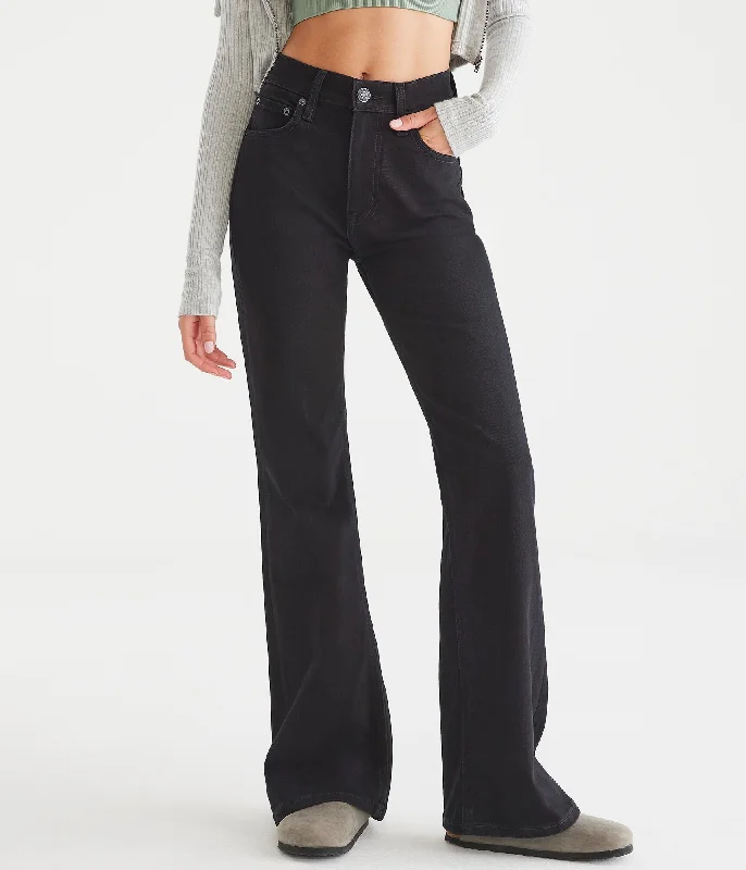 Casual tight trousers for women with comfy waistband and minimalistic style -Aeropostale Flare High-Rise Jean