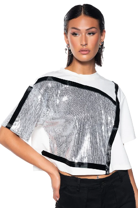 Printed Blouses with Patterns -MAKE IT SHINE SEQUIN DETAIL T-SHIRT