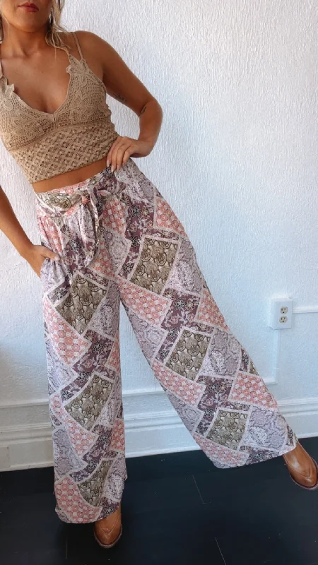 Classic tight trousers for women with smooth fabric and chic, timeless design -All Things Boho Printed Pant, Mauve