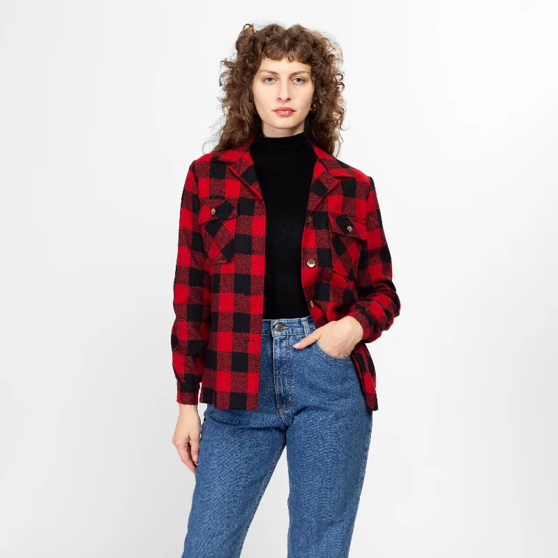 Embroidered Blouses for Detail -XS-Sm 70s Buffalo Plaid Wool Shirt Jacket