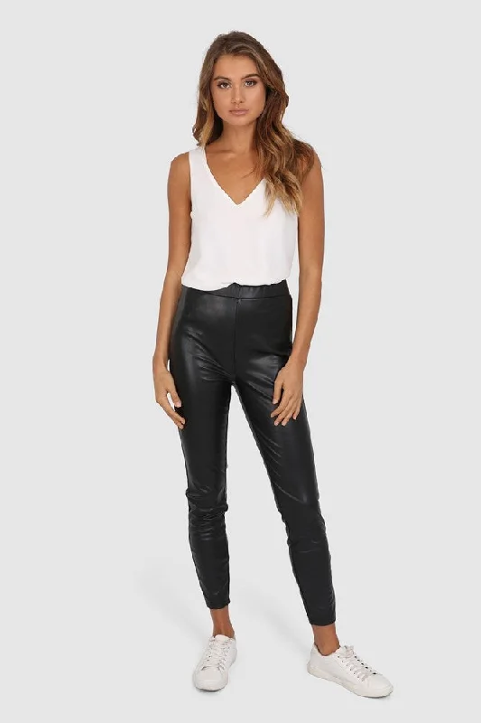 Tailored stretch tight trousers for women with comfortable waistband and flattering design -Lost In Lunar Lex Leatherette Pants Black