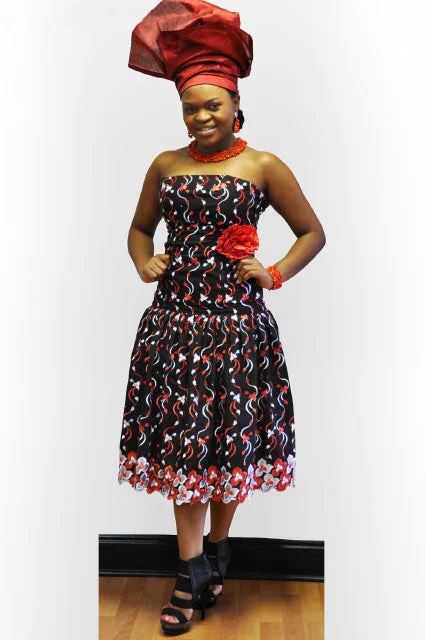 A-line Dresses for Flattering -Strapless African Clothing lace dress