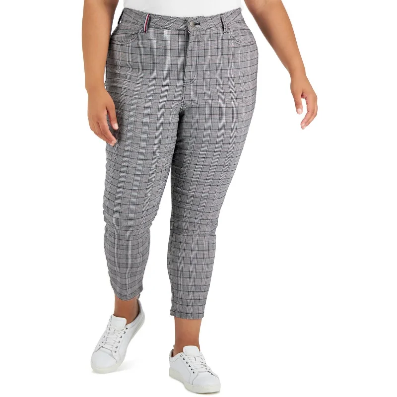 Designer skinny tight trousers for women with tailored fit and luxury finish -Tommy Hilfiger Womens Woven Plaid Skinny Pants