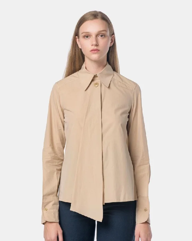 Magnetic Closure Blouses for Easy -Asymmetrical Shirt in Nude