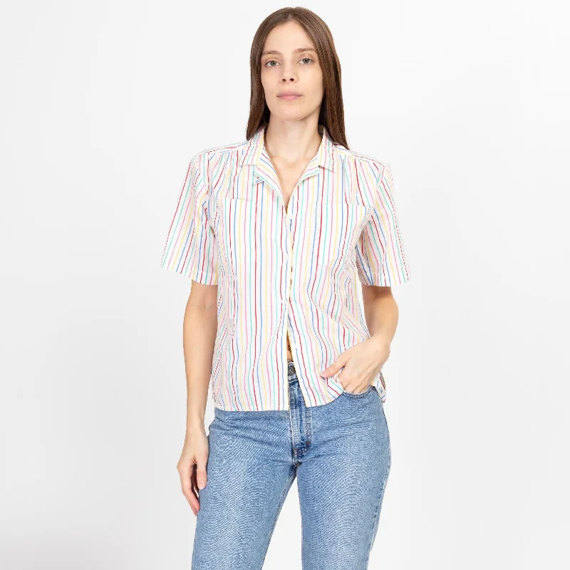 Triple Blouses for Complex -Medium 80s Rainbow Striped Button Up Shirt