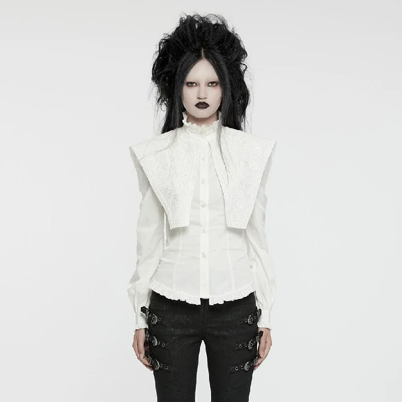 Cocktail Blouses for Event -Women's Gothic Ruffled Stand Collar Lace-up Shirt White