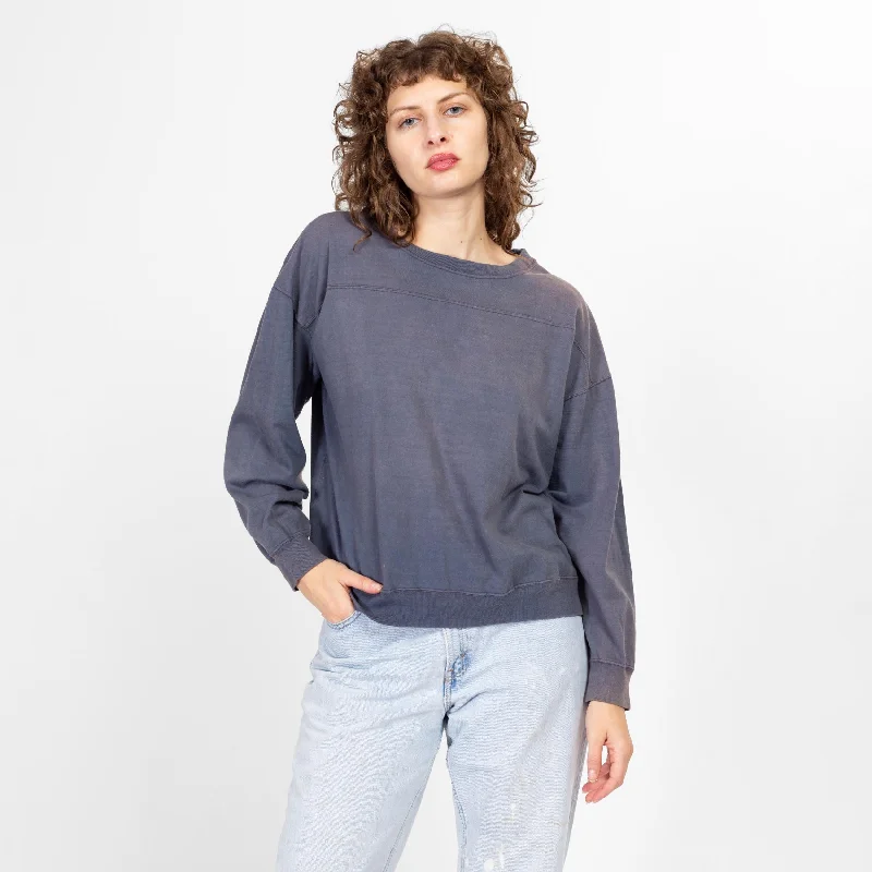 Leverback Blouses for Comfort -Large 90s Faded Slate Blue Sweatshirt Top