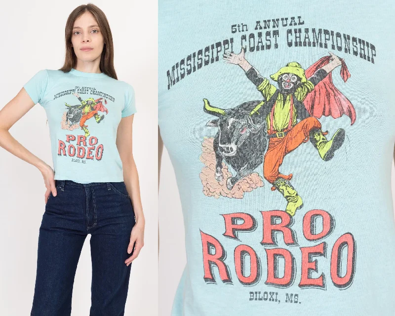 Party Blouses for Night Out -XXS-XS 70s Mississippi Pro Rodeo T Shirt