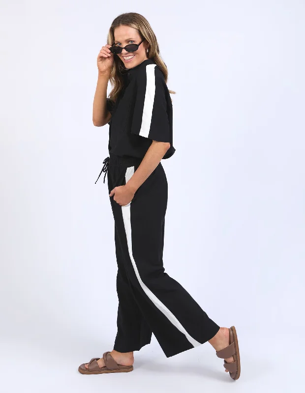 High-waisted tight trousers for women with belt loops for added style -Elm Frances Stripe Pant Black Marshmellow Stripe