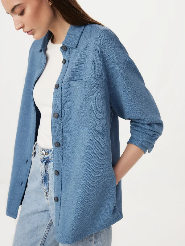 Detachable Blouses with Parts -The French Terry Overshirt in Coronet Blue