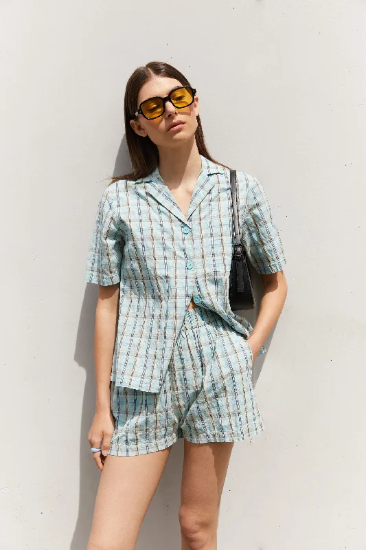 Button Up Shirts for Classic -PLAID SHORT SLEEVE SHIRT