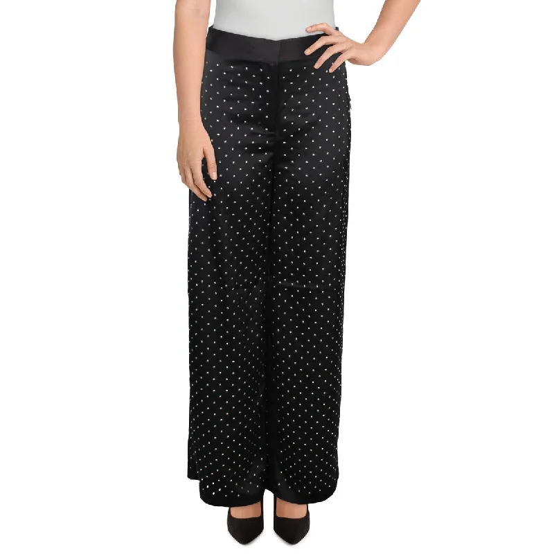 Formal tight trousers for women with sharp crease and sophisticated tailoring -Danielle Bernstein Womens Studded Party Wide Leg Pants