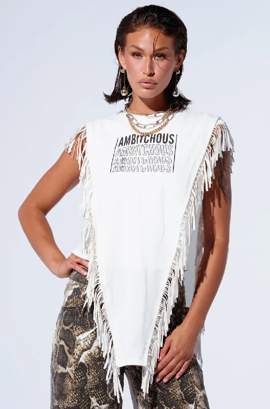 Formal Blouses for Business -AMBITCHOUS FRINGE DETAIL T-SHIRT