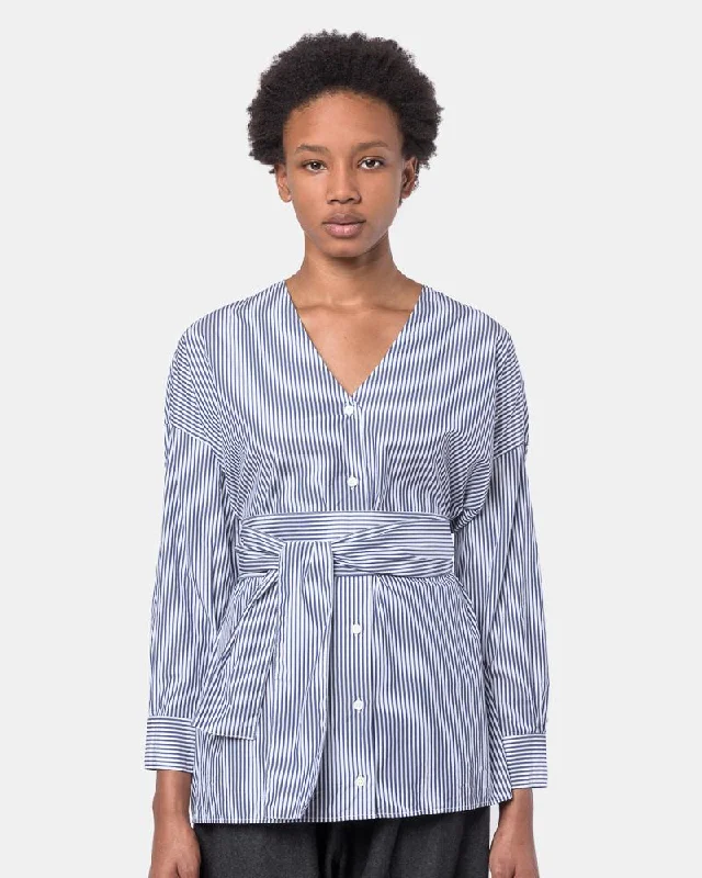 Silk Blouses for Elegant Look -Koto Shirt in Blue Stripe