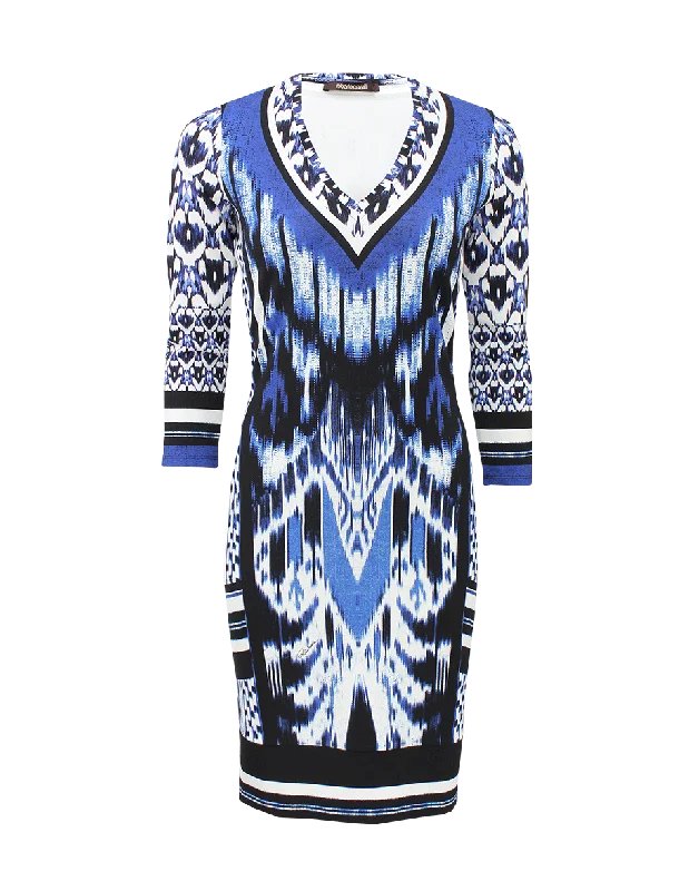 Anniversary Dresses for Special -Three-Quarter Sleeve V-Neck Print Dress