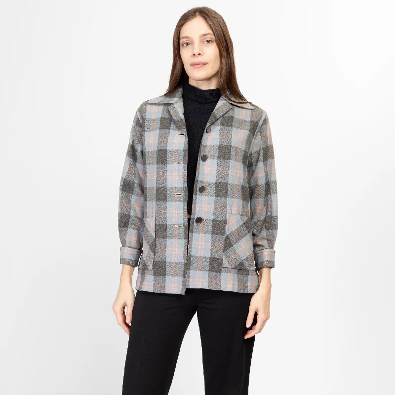 Formal Blouses for Business -Small 1950s Grey Plaid 49er Shirt Jacket