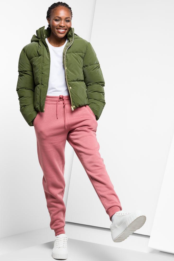 High-waisted tight trousers for women with tapered leg and vintage-inspired design -Krayons Styled Jogger Withered Pink