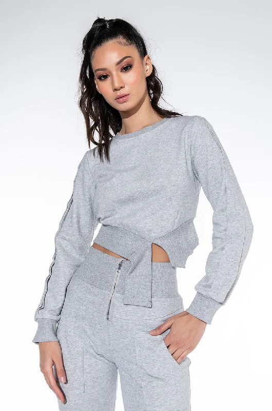 Polyester Shirts for Easy -COME CLOSER CUT OUT DETAIL SWEATSHIRT HEATHER GREY