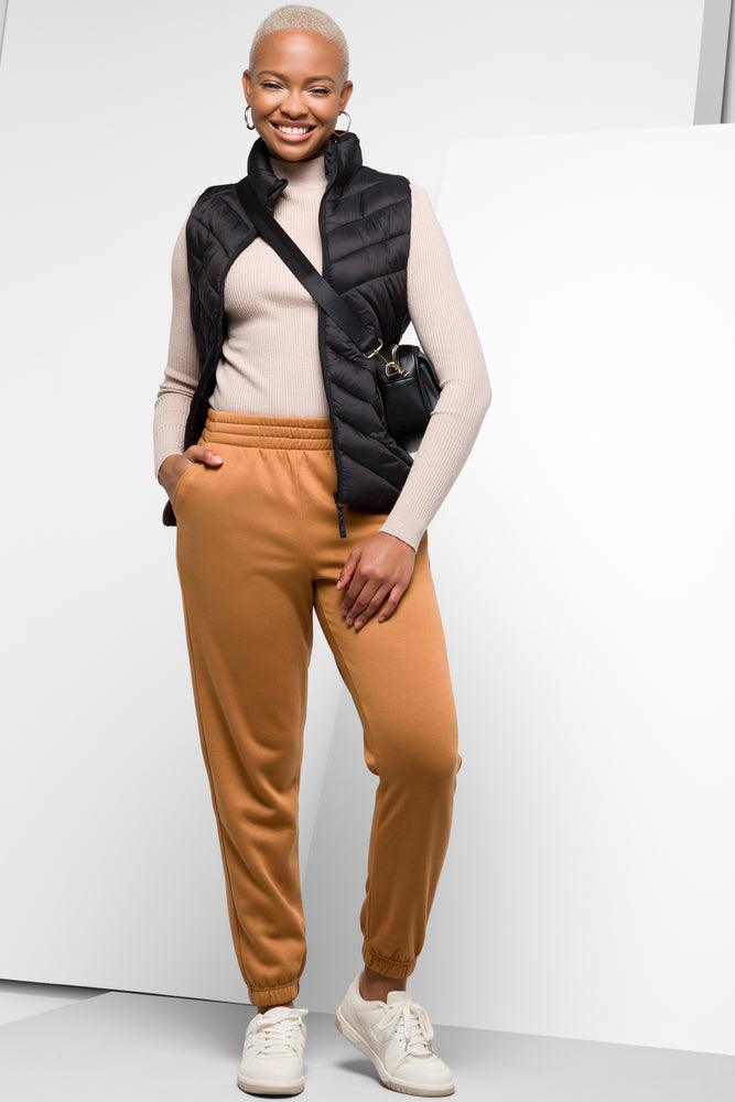 All-black tight trousers for women with simple, chic design for formal occasions -Jogger Trackpants Brown