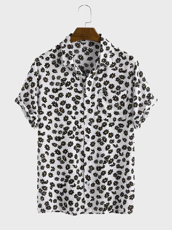 Short Sleeve Blouses for Summer -Men's Daisy Print Summer Shirt