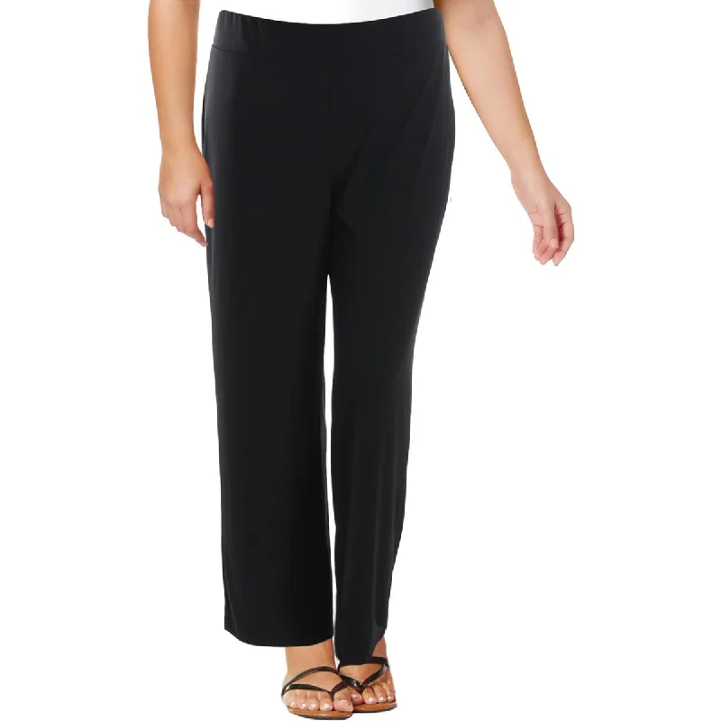 High-waisted tight trousers for women with flare leg and retro aesthetic -NY Collection Womens Plus Stretch Flat Front Wide Leg Pants