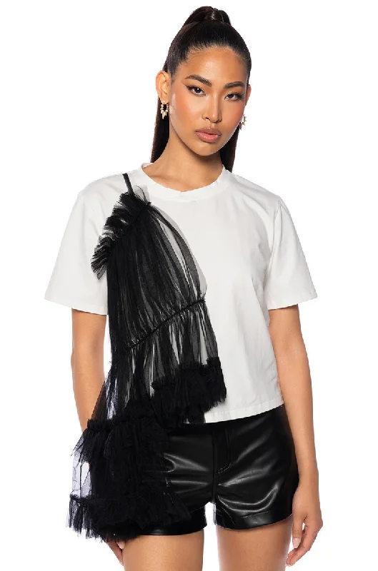 Ruffled Blouses for Girly -ALL THE DRAMA TULLE TSHIRT