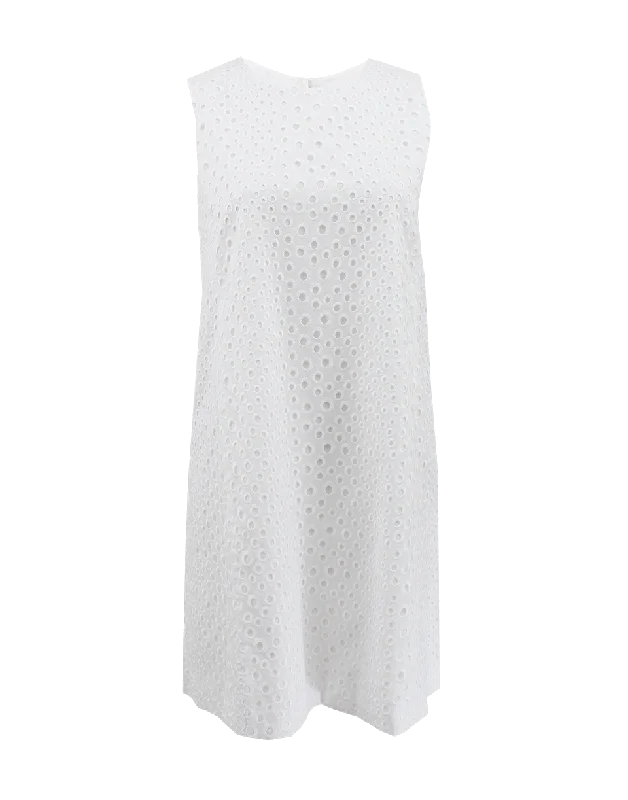 Midi Dresses for Versatile Wear -Sleeveless A-Line Eyelet Dress