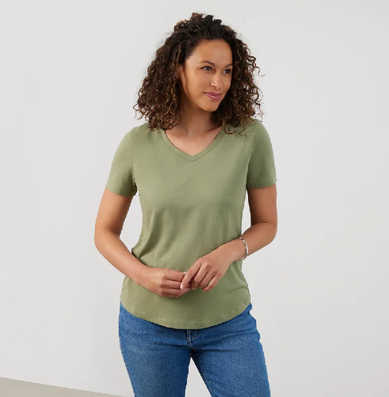 Push Back Blouses for Convenience -Threshold V-Neck T-Shirt Standard Fit - Sage Green