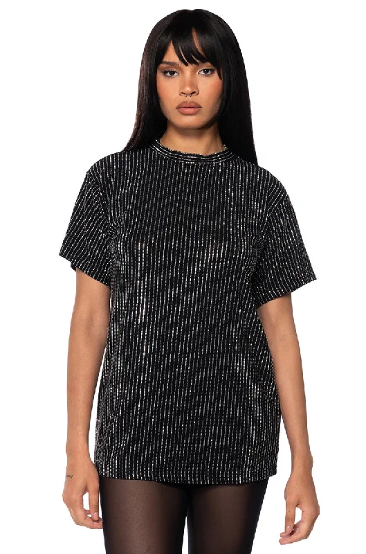 Blue Blouses for Classic -GLITZ OVERSIZED MESH T SHIRT IN BLACK