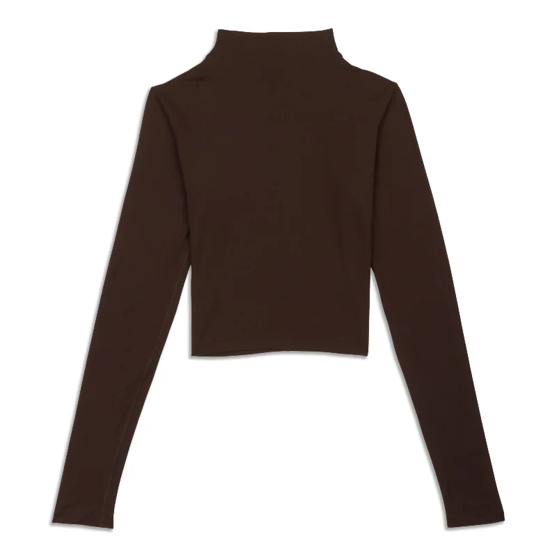 Pleated Blouses for Texture -All Aligned Mockneck Long-Sleeve Shirt - Resale