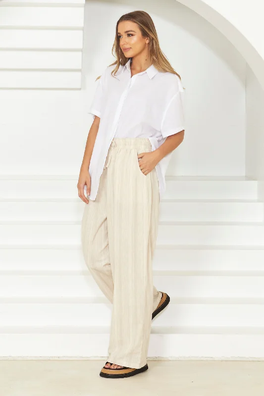 High-waisted tight trousers for women with belt loops for added style -Sass Odell Pant Natural Stripe