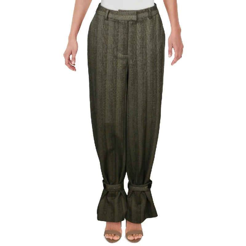 Smart casual tight trousers for women with cuffed ankle and tailored design -Danielle Bernstein Womens Striped Belt Wide Leg Pants