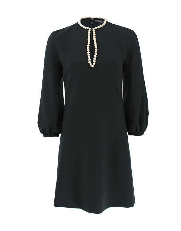 High-waisted Dresses for Flatter -Pearl Trim Tunic Dress