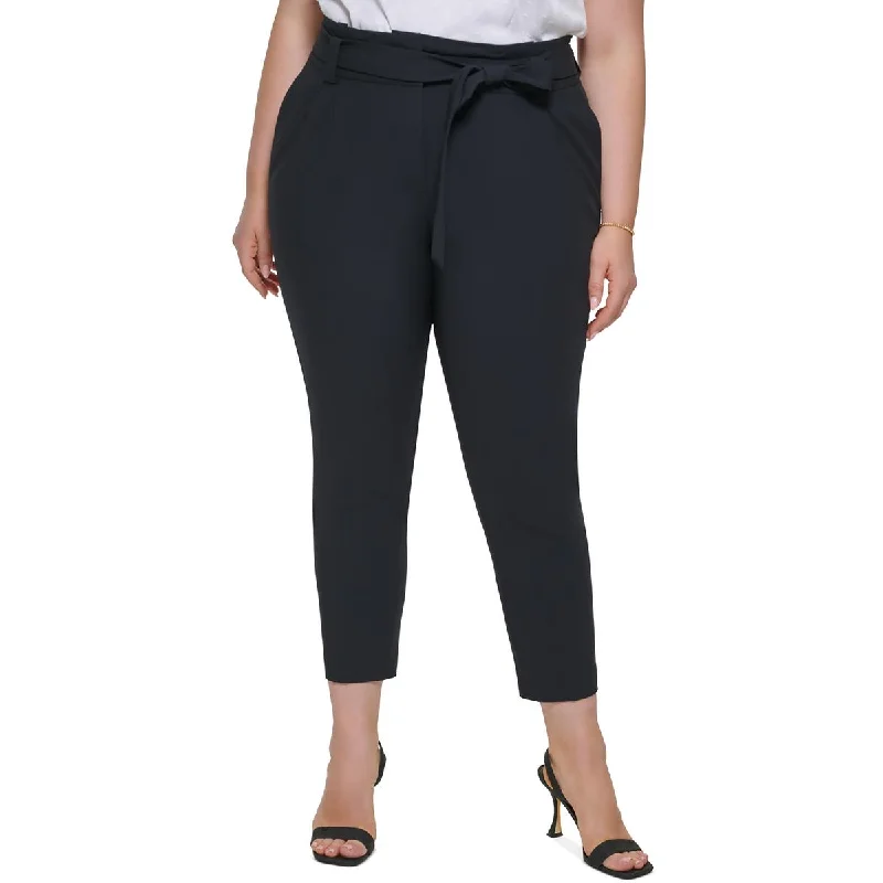 Stylish tight trousers for women with high-waisted fit for flattering look -Calvin Klein Womens Plus Pleated Lined Straight Leg Pants