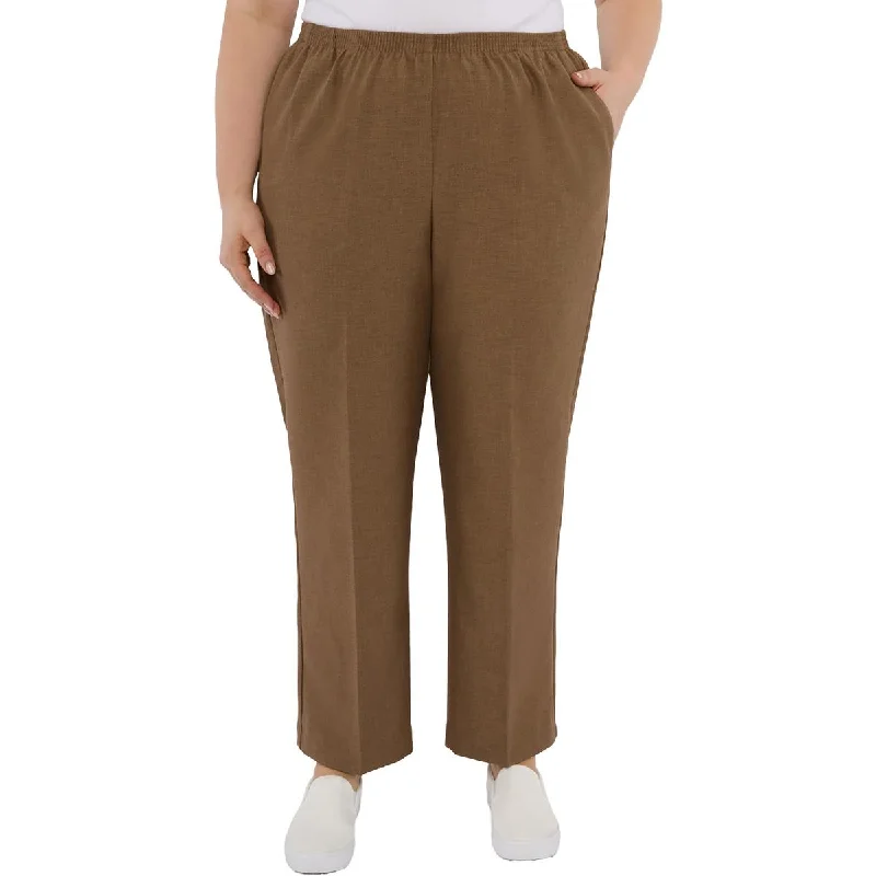 Stretch-fit tight trousers for women with all-over fit and body-hugging silhouette -Alfred Dunner Womens Plus High Rise Comfort Waist Straight Leg Pants