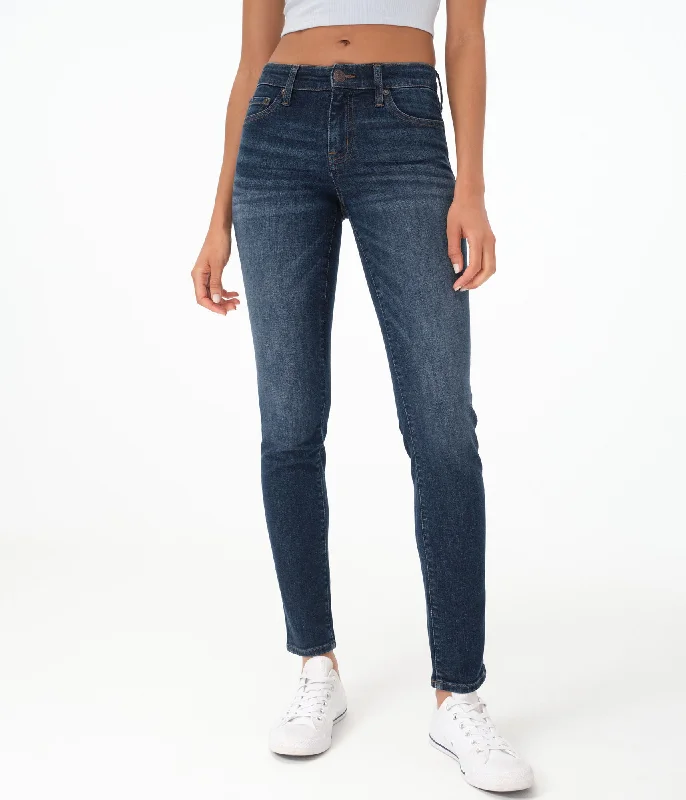 Black tight trousers for women with sleek design and versatile styling options -Aeropostale Women's Premium Seriously Stretchy Mid-Rise Skinny Jean***