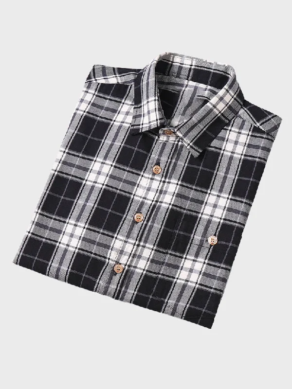 Black Blouses for Versatile -Cotton Plaid Casual Shirt for Men