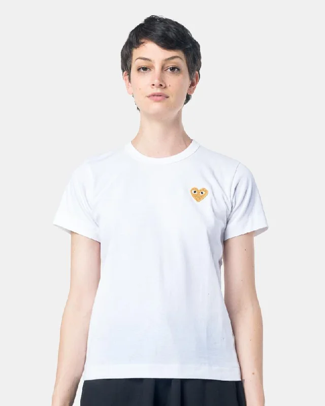 Silk Blouses for Elegant Look -Play T-Shirt With Gold Heart in White