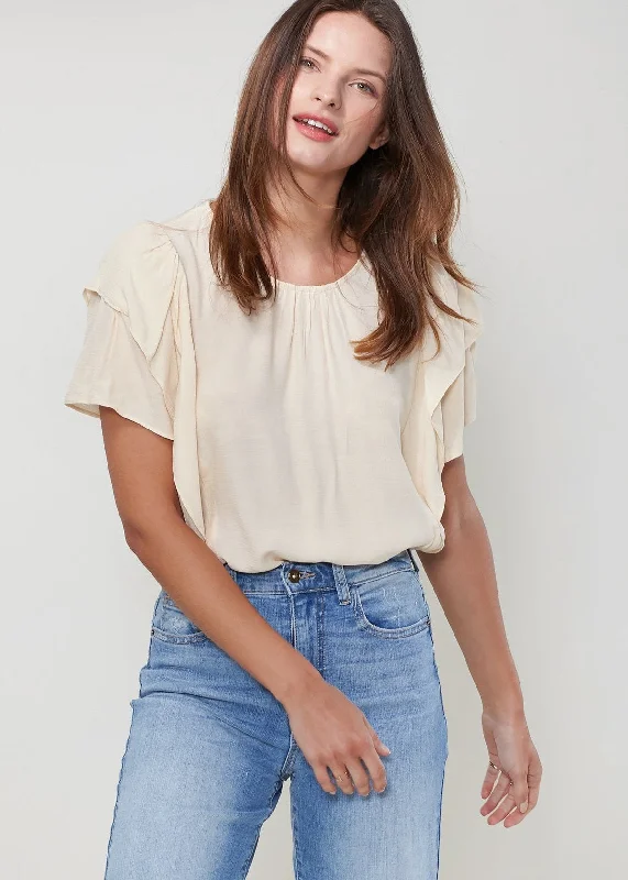 Resort Blouses for Holiday -Women's Soft Flutter Sleeve Tshirt