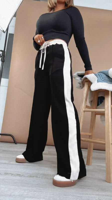 Tailored tight trousers for men with sharp crease and polished look -Starting Line Up Striped Straight Leg Pants, Black