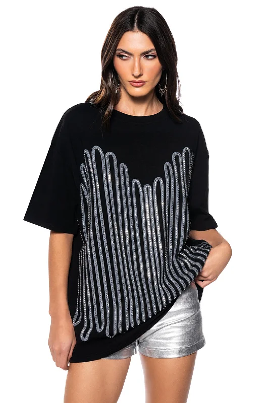 Solid Color Blouses for Simple -FIGHT THE FEELING EMBELLISHED GRAPHIC T SHIRT