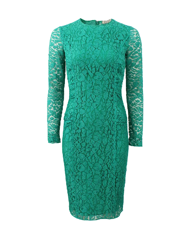 Green Dresses for Nature -Crewneck Lace Dress