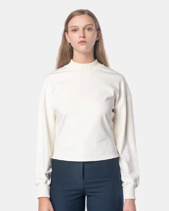 Detachable Blouses with Parts -Ribbed Long Sleeve T-Shirt in Chalk