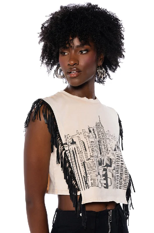 Casual Blouses for Everyday -WILD WILD WEST FRINGE CROPPED TSHIRT