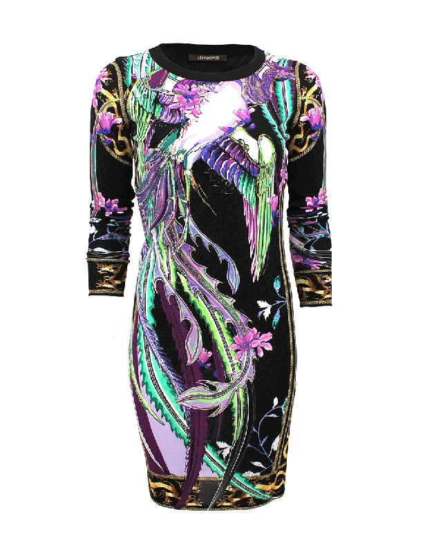 Strapless Dresses for Glamorous -Long Sleeve Floral Print Crewneck Dress