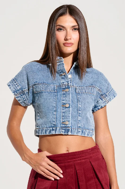 Wrap Blouses for Adjustable -FOREVER THAT GIRL DENIM BUTTON UP SHIRT