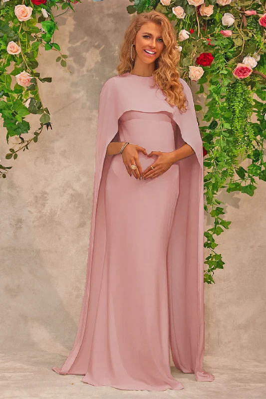 Silk Dresses for Luxurious -Pink Maternity Wedding Guest Dress With Cape