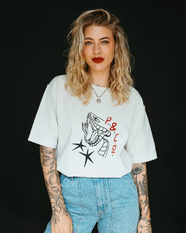 Double Blouses for Layered -Snake Bite Boxy T-Shirt - Bone