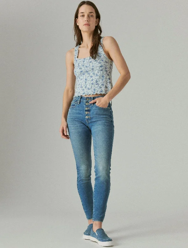 Stretch denim tight trousers for women with flexibility and stylish design -Lucky Brand Womens High Rise Curvy Skinny